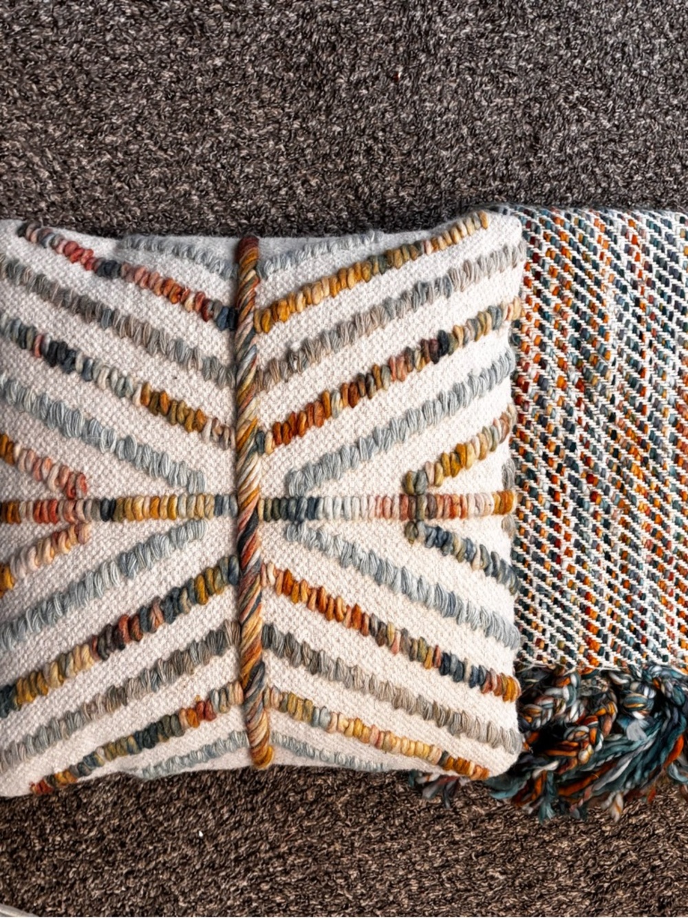 Textured Multicolor Accent Pillow with throw blanket